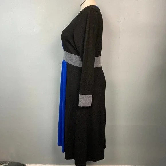 Fashion Bug Colorblock Knit Surplice Style Sweater Dress Plus Size 1X Black Blue - Picture 6 of 12